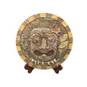Vintage Carved Colorful Tiki Clay Wall Art Hand Painted Handmade Unique Design